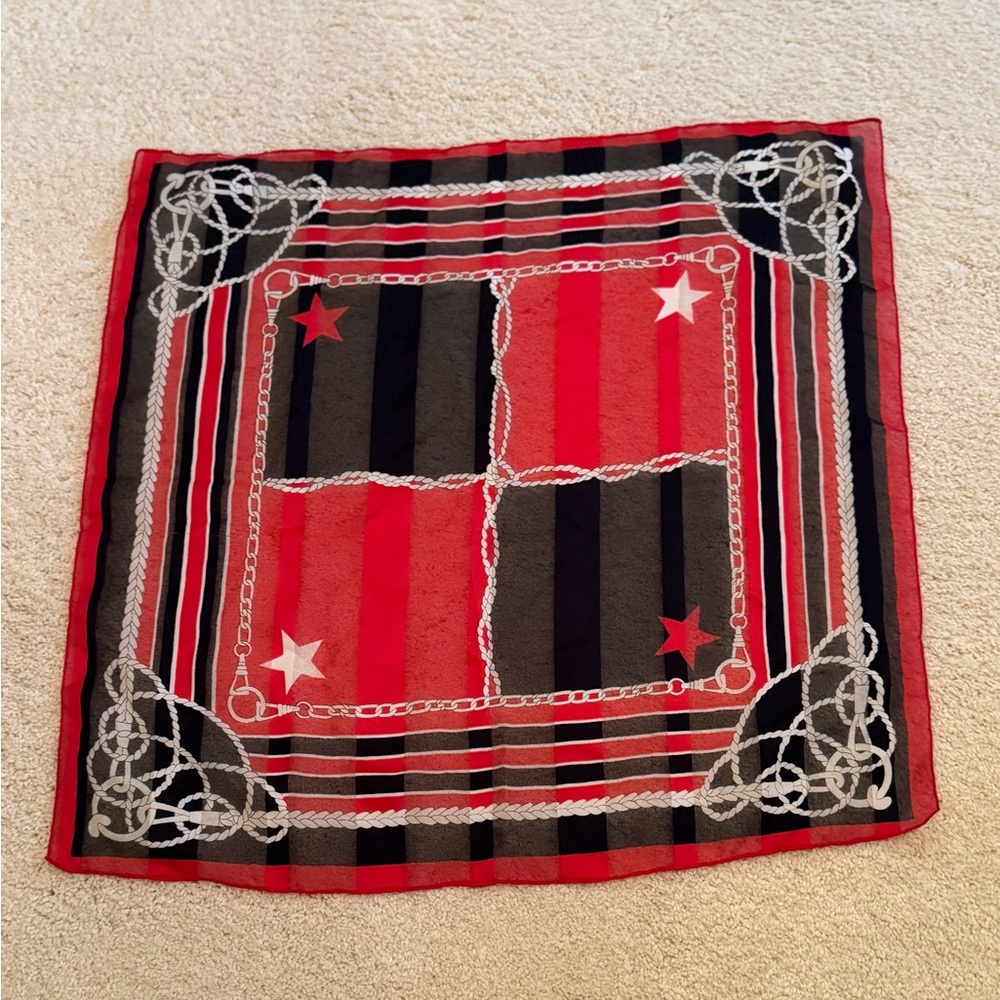 Red and Black Striped Scarf with Star Design